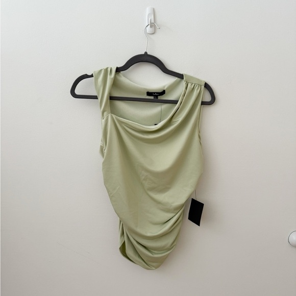 Lulu's Green Asymmetrical Ruched Tank Top - Picture 3 of 5